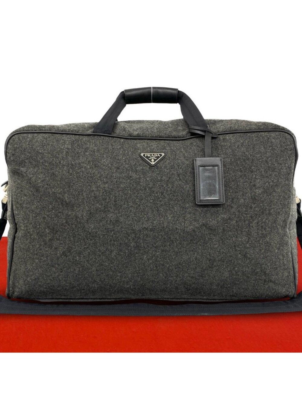 Prada Triangle Wool Nylon 2-Way Boston Bag Gray